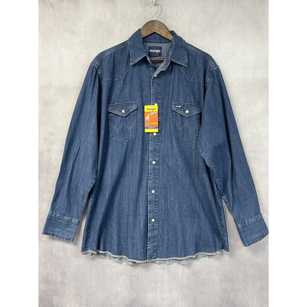 Wrangler Mens Cowboy Cut Denim Western Snap Shirt XLT Western Workwear Ranch